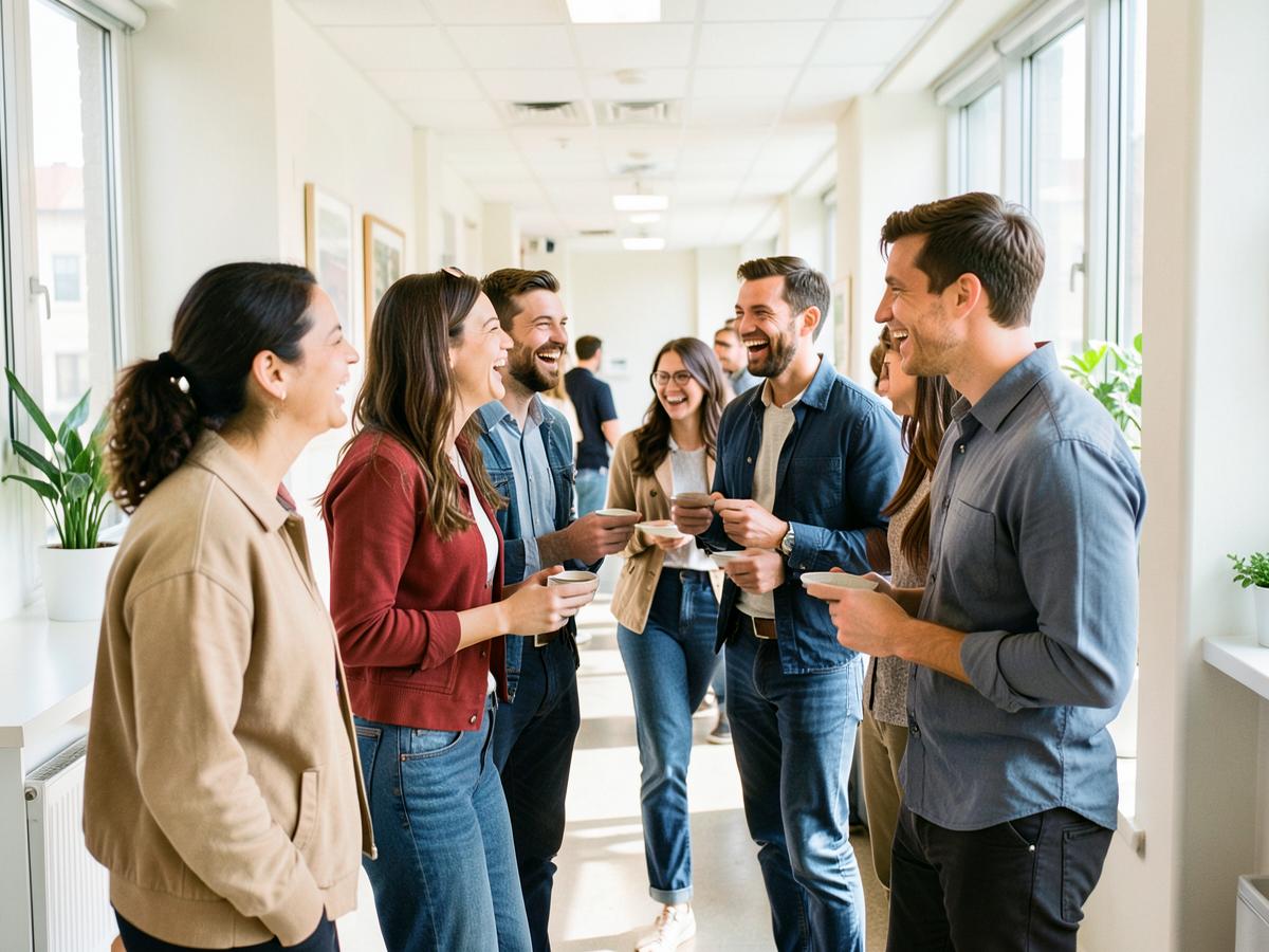 Des collègues qui rient ensemble pendant une pause au bureau